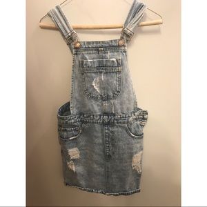 Light wash denim skirt overalls